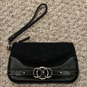 Leather and fabric wristlet wallet
